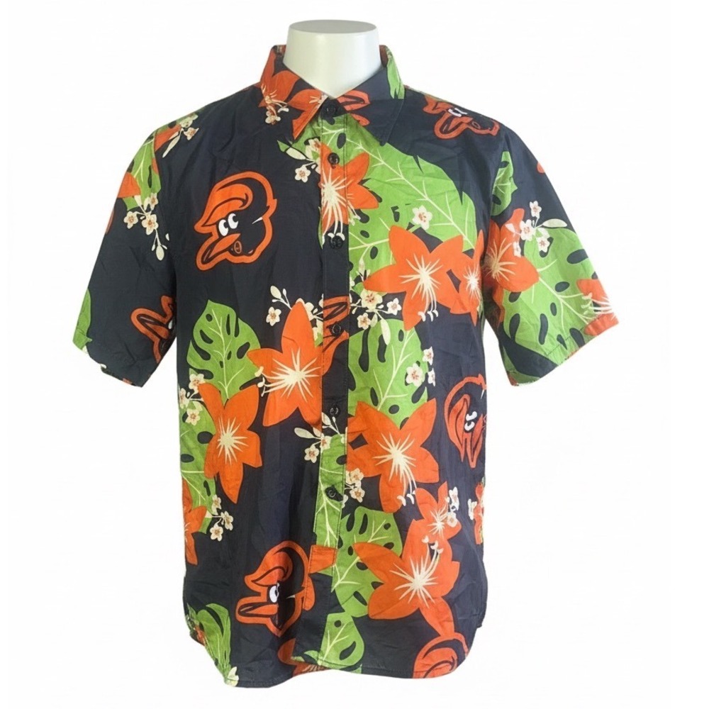 Baltimore Orioles MLB Hawaiian Shirt Mens Medium BDA Sports Floral Tropical Logo